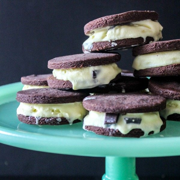 There's not much better on a hot summer day than a scoop of homemade mint chocolate chunk ice cream sandwiched between two freshly baked chocolate wafer cookies!